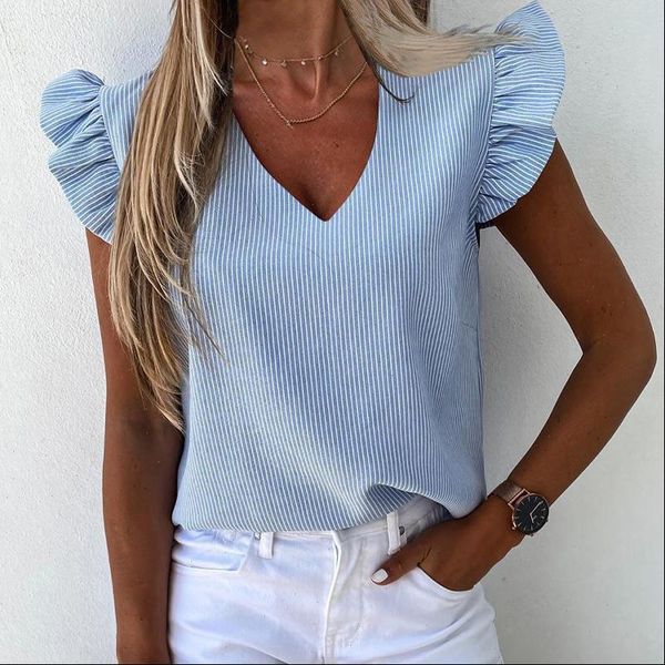 

butterfly sleeve womens printed summer t shirt ruffle fashion streetwear t shirt female 2021 loose casual tee ladies t shirt, White