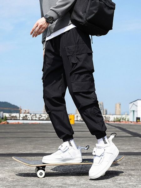 

men slant pocket cargo pants 71tp#, Black
