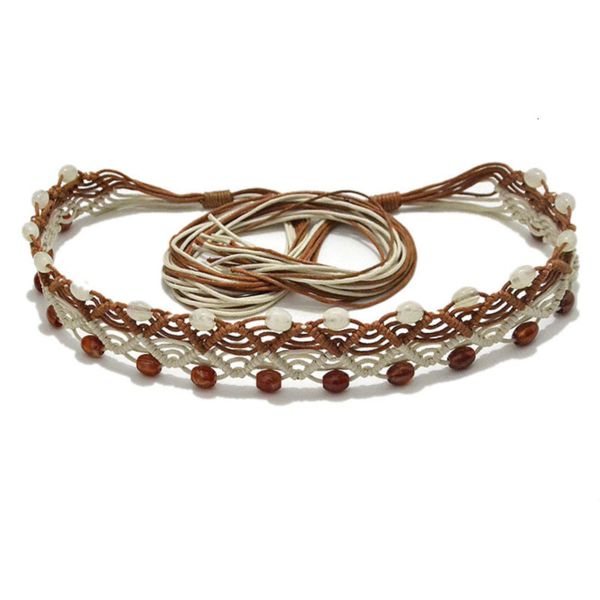 

new pattern hand-made wax rope rice bead woven waist chain fashion simple lady's belt, Black;brown