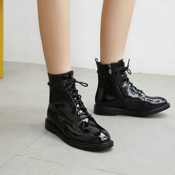 

winter autumn drop womens shoes snow boots woman cross-tied platform motorcycle martin female boots size 42 43 210611, Black