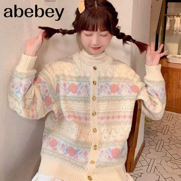 

spring women cardigans loose hollow out sweet japan style knitted cotton coat floral embroidery female cardigans 210715, White;black