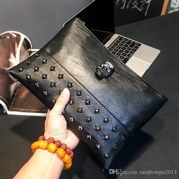 

wholesale brand men bag street trend skulls decoration mens and women holding bags personality rivet punk handbag skull diamond lovers wrist