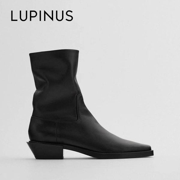 

boots lupinus fashion square toe ankle for women 2021 winter black cowboy chic side zipper leather