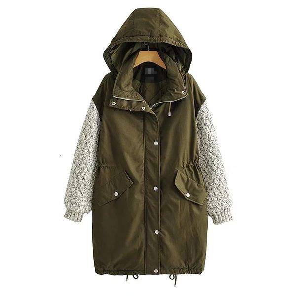 

2021 new of thickening clothes ins selling loose stitching knitted sleeve hooded cotton-padded jacket coat ia2p, Black