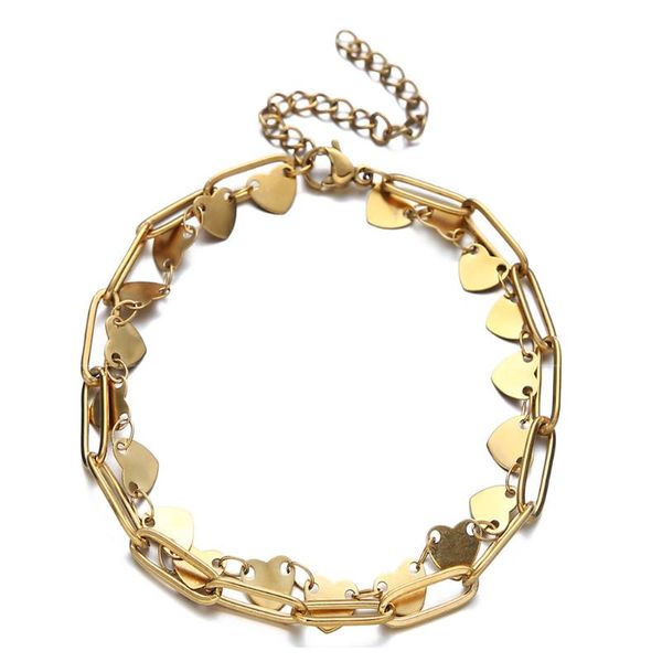 

charm bracelets stainless steel multilayer bracelet for women girls simple heart sequins link chain jewelry, Golden;silver