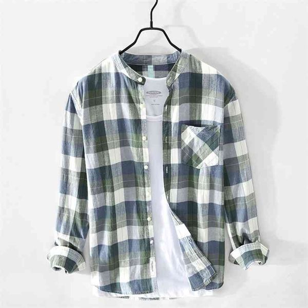 

men's retro plaid shirt long sleeves stand collar casual 210714, White;black