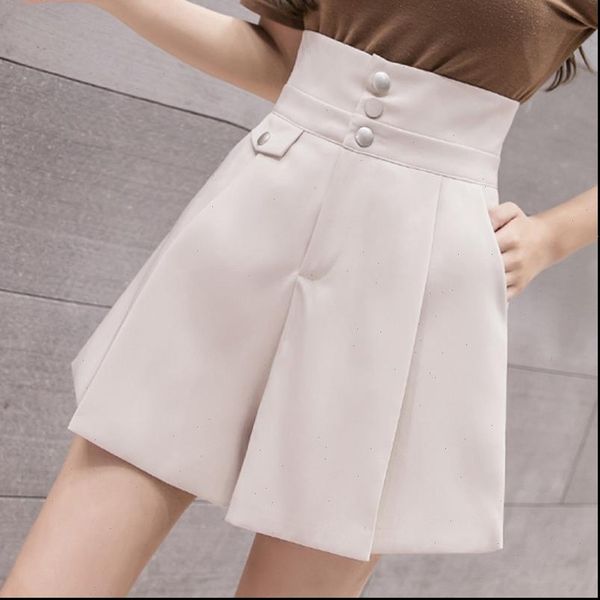 

2021 spring summer fashion women ladies high waisted beige black wide leg shorts korean stle woman pleated shorts skirts, White;black
