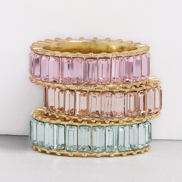 

wedding rings aoteman copper rainbow ring colorful multi color cz eternity baguette finger gold women females jewelry accessories, Slivery;golden