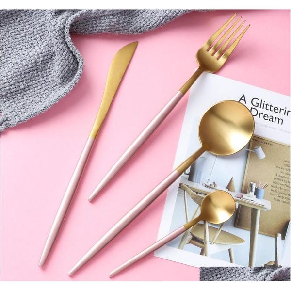 

portugal cutlery knife and fork spoon 304 stainless steel western tableware white handle golden pointed tail fl jllzfa sport77777