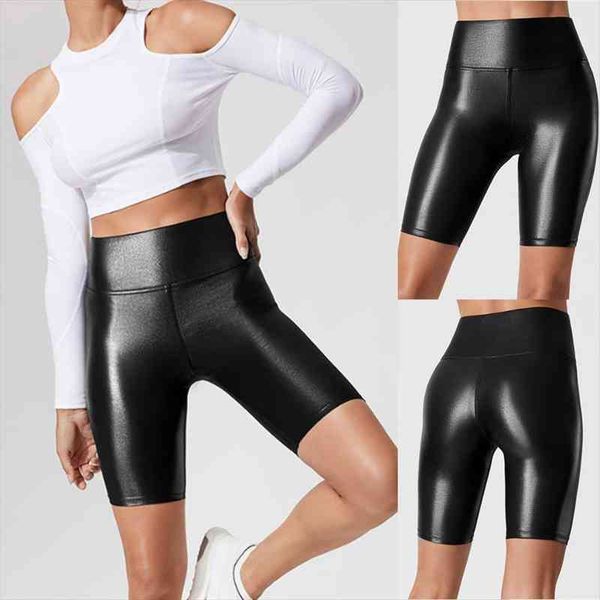 

high waist faux leather womens shorts slim solid black summer pants casual fashion elastic pu plus size, White;black