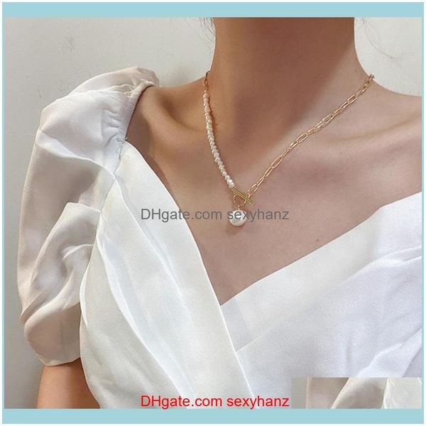 

chokers & pendants jewelrykorean vintage natural freshwater pearl necklaces for women gold color link chain asymmetric toggle clasp circle c, Golden;silver