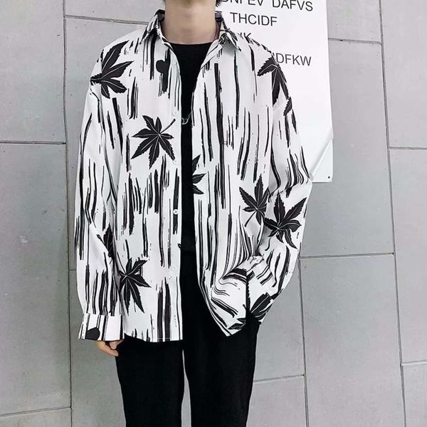 

harajuku ins super fire men's summer loose long sleeve thin shirt youth casual coat, White;black