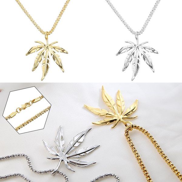 

pendant necklaces fashion hip hop men women's sliver gold metal long chain rapper leaf necklace trendy punk jewelry gifts, Silver