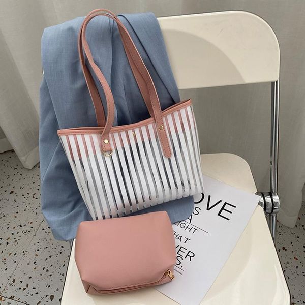 

evening bags stripe printing shoulder bag for women pvc waterproof transparent composite beach shopping jelly handbag large capacity