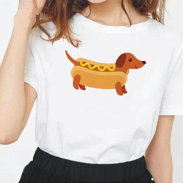 

women's t-shirt fashion dachshund dog print tee shirt femme harajuku summer short sleeve t women casual tshirt, White