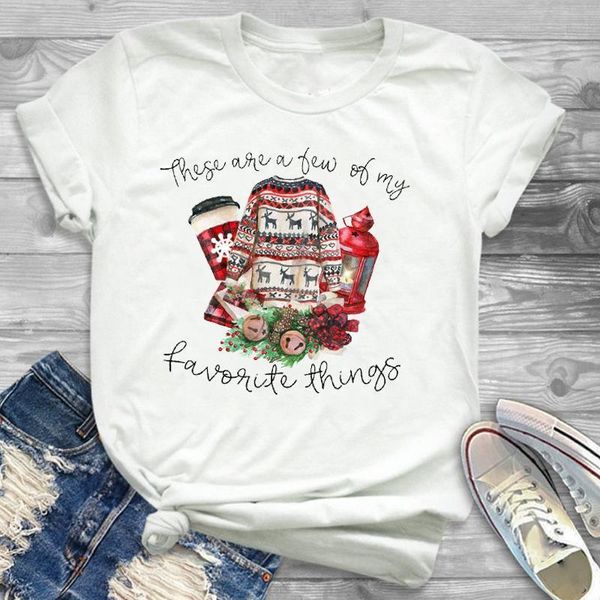 

women cartoon coffee plaid new year print merry christmas womens t shirt t-shirt female graphic tee shirt tees t-shirts, White