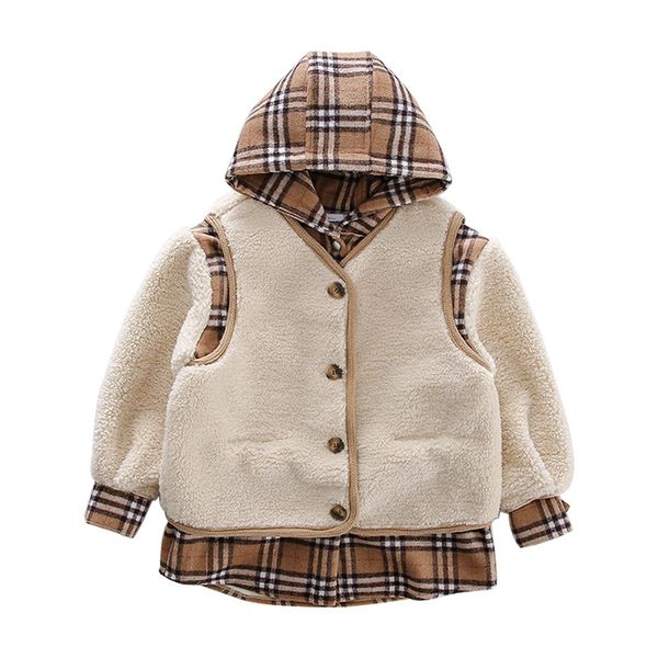 

girl's coat + vest set new autumn/winter 2020 girl's coat large and middle school children's granule velvet coat, White
