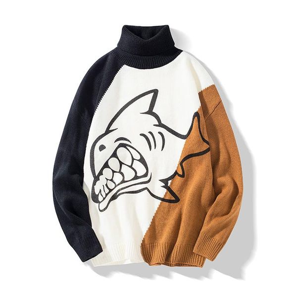 

men's sweaters winter printed turtleneck sweater, White;black