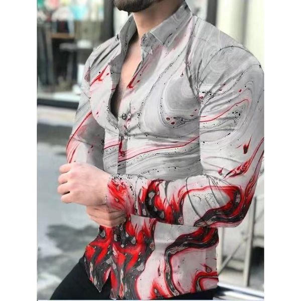 

men's casual shirts 2021 fashion for men long sleeve floral print shirt autumn dress camisa button turn-down collar male top, White;black