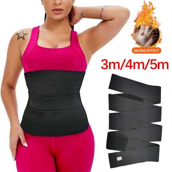

5 meters bandage wrap lumbar waist trainer sweat sauna belt body shaper trimmer snatch me up tummy fajas size fat burning 211220, Black;white
