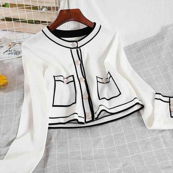 

knitted womens spring and autumn short versatile cardigan long sleeve top, White;black