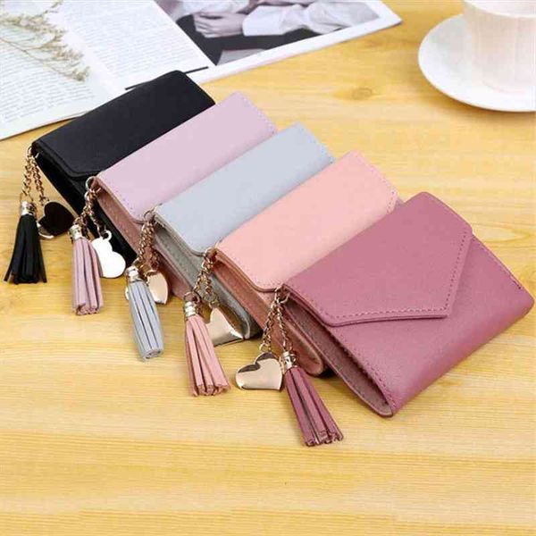 

womens wallet cute tassel small and purse girls short leather credit card holders wallets ladies coin purses, Red;black