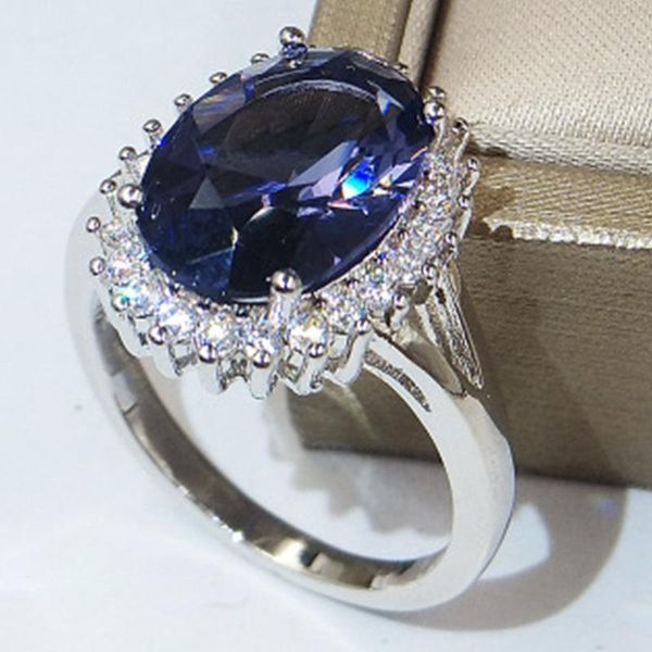 

cluster rings blue crystal engagement wedding ring finger brand jewelry for women charms gem accessories, Golden;silver