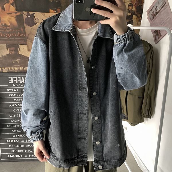 

men's jackets jean jacket autumn harajuku big-size streetwear japanese dark gray fashion ukg1, Black;brown