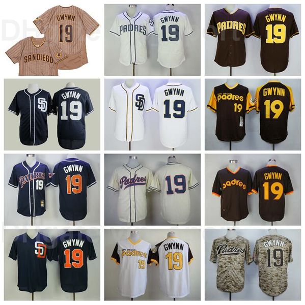 

baseball retire 19 tony gwynn vintage jersey pullover stitched cool base navy blue brown white grey flexbase retro 1948 1978 1982 1974, Blue;black
