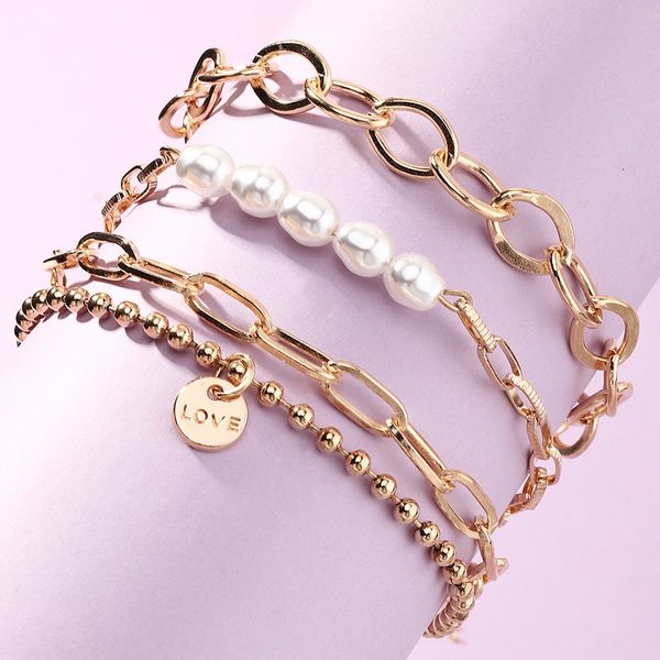 

bz1268 fashion simple multi-layer chain geometric pearl bracelet, Silver