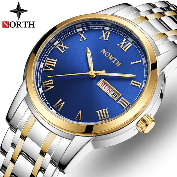 

wristwatches north watch men fashion sport quartz full steel gold business mens watches waterproof relogio masculino, Slivery;brown