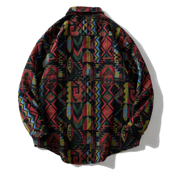 

new hip 2021 hop national style geometry knitted retro ethnic embroidery long sleeve shirts mens harajuku streetwear button shirt kjxq, White