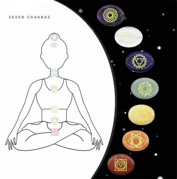 

natural chakra stone set healing crystals, polished palm stone, meditation, reiki, energy