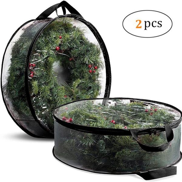 

storage bags 2pcs transparent christmas wreath bag with handle cover xmas decor accessories organizer