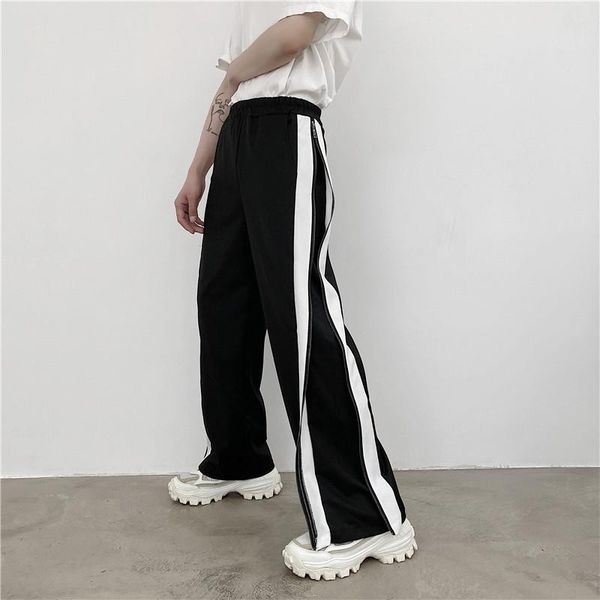 

men's pants trousers men trendy brand black casual mopping loose side zipper straight wide-leg drape suit