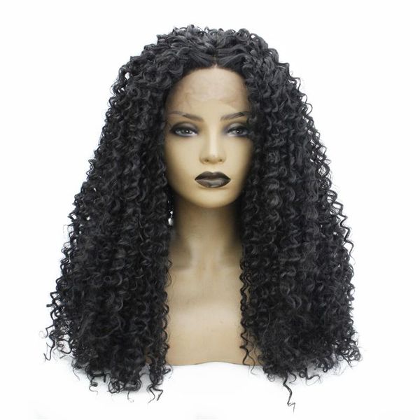 

synthetic wigs glueless long black lace front wig kinky curly heat resistant 180% density for women t middle part full