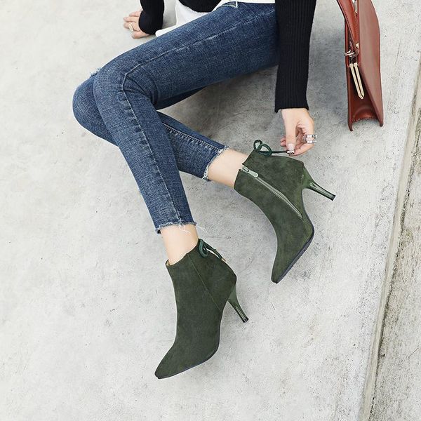 

boots short women's plus plush thin 2021 autumn and winter high heels large, Black