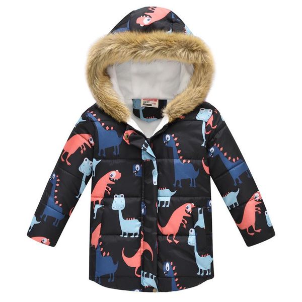 

jackets kids coats thick warm outwear autumn winter for boys girls children print hooded long fur collar coat baby clothes, Blue;gray
