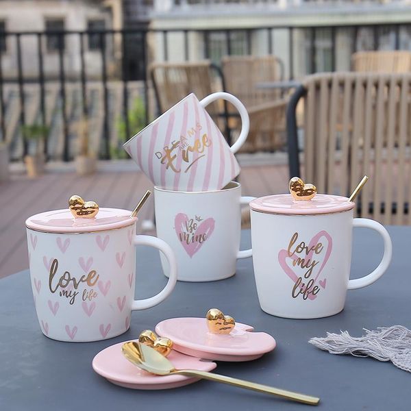 

mugs love theme milk / coffee cartoon multicolor cup kitchen tool gift x-mas mug with lid and spoon