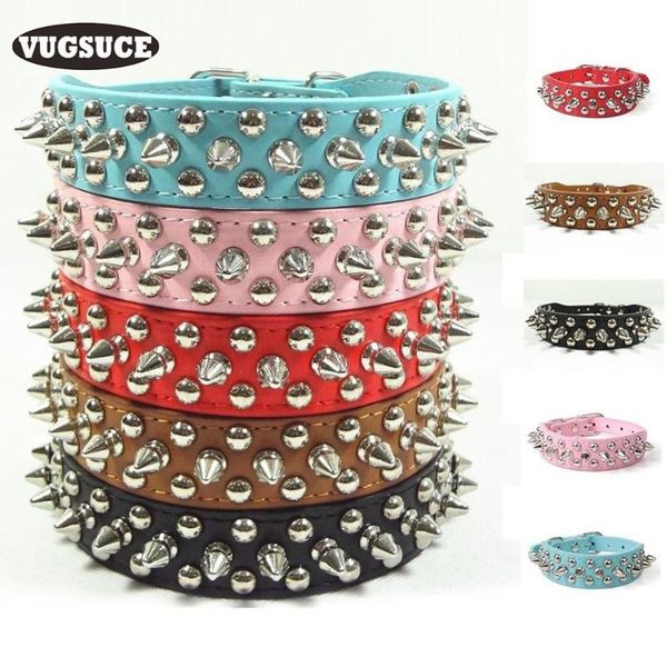 

vugsuce rivet dog collar leather for small medium large dogs mushroom spiked studded adjustable punk puppy collar pet products