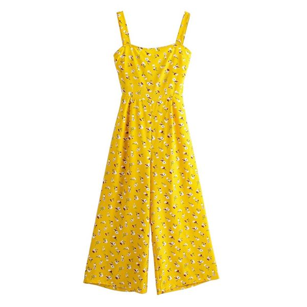 

2021 flower print back tie bow sleeveless wide leg jumpsuit holiday women square collar backless spaghetti strap romper overalls, Red