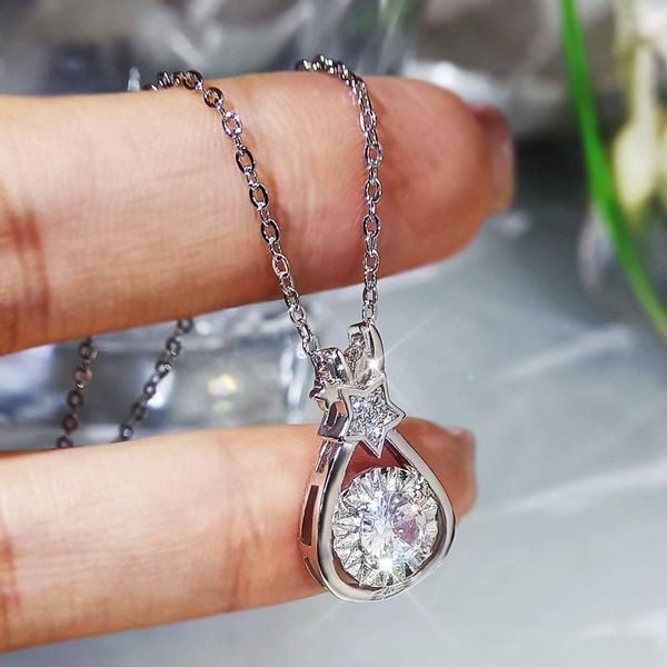 

pendant necklaces rose gold silver color chokers necklace cute water drop round stone stars white zircon for women