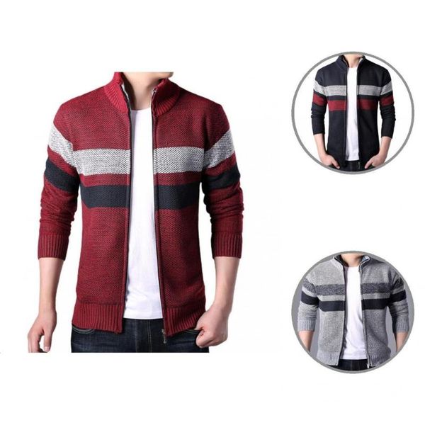 

men's sweaters thick comfy zipper closure stand collar pockets sweater coat outerwear, White;black