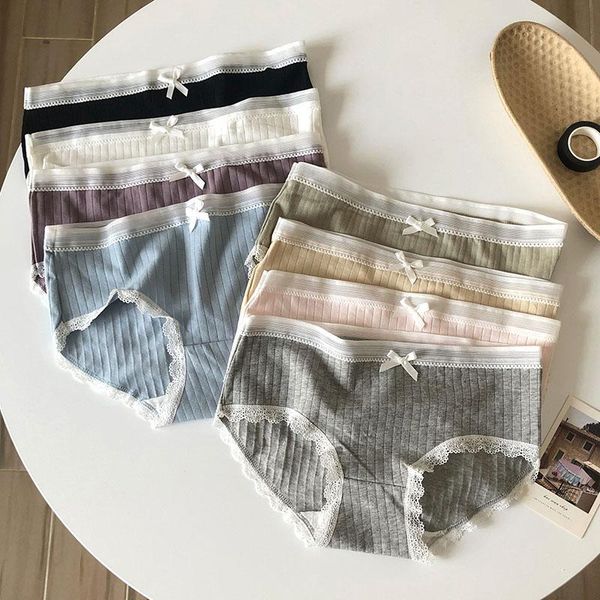 

women's panties cotton women comfortable underwears bow middle-waisted underpants female lingerie stretchy ladies briefs, Black;pink
