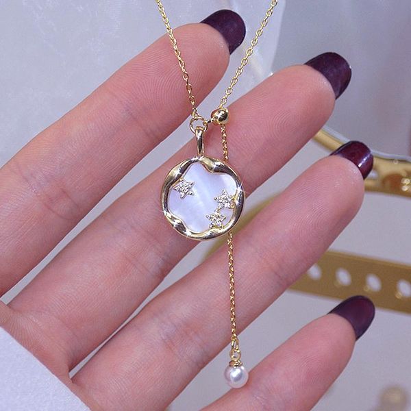 

other romantic charming 14k real gold star pearl pendant necklace for women temperament jewelry chain party gift, Silver