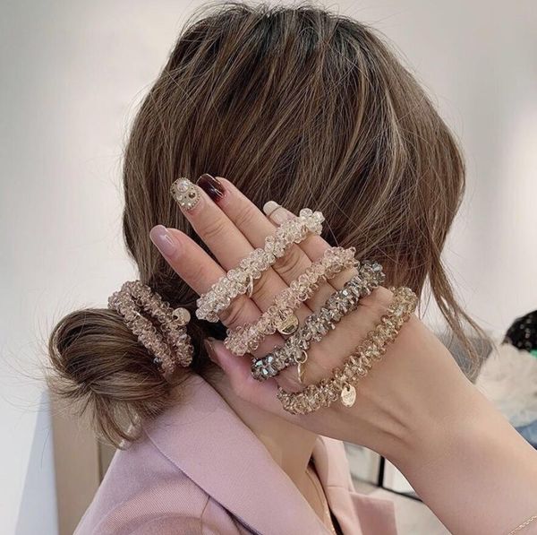 Cristallo Donna Cravatte per capelli Bracciale Perla Elastico Fascia per capelli Ragazze Scrunchies Elastico Corda Accessori per capelli femminili Copricapo Ornamento