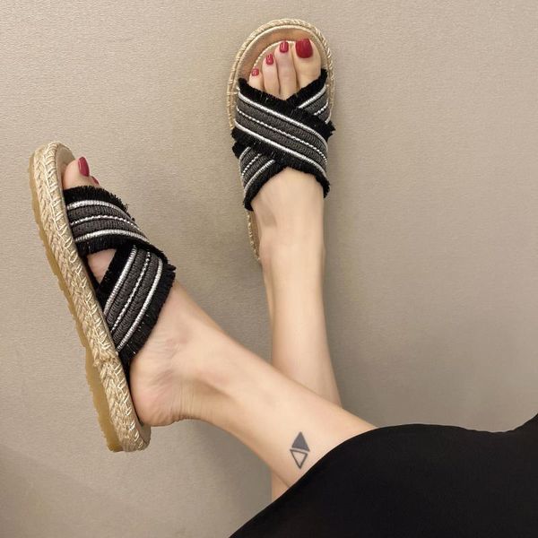 

slippers 2021 summer fashion simple women's solid color flat-bottom, Black