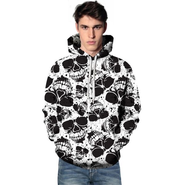 

2021 autumn halloween skull printed men's american youth sports 3d sweater, Black