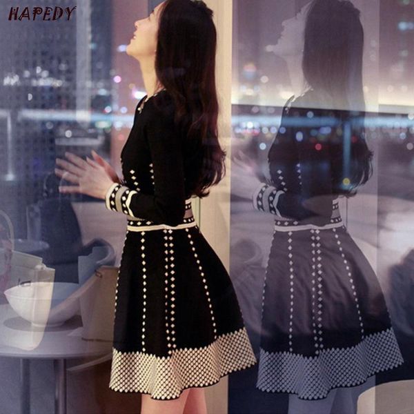 

casual dresses fashion spring autumn women knitting dress high waist elegant sweater long sleeve pleate black mini, Black;gray