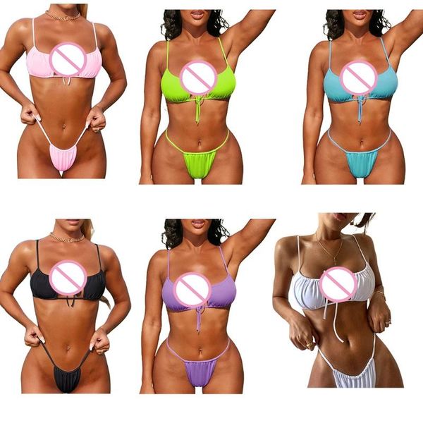 

one-piece suits bikini solid color split halter swimsuit beach party swiming set beachwear